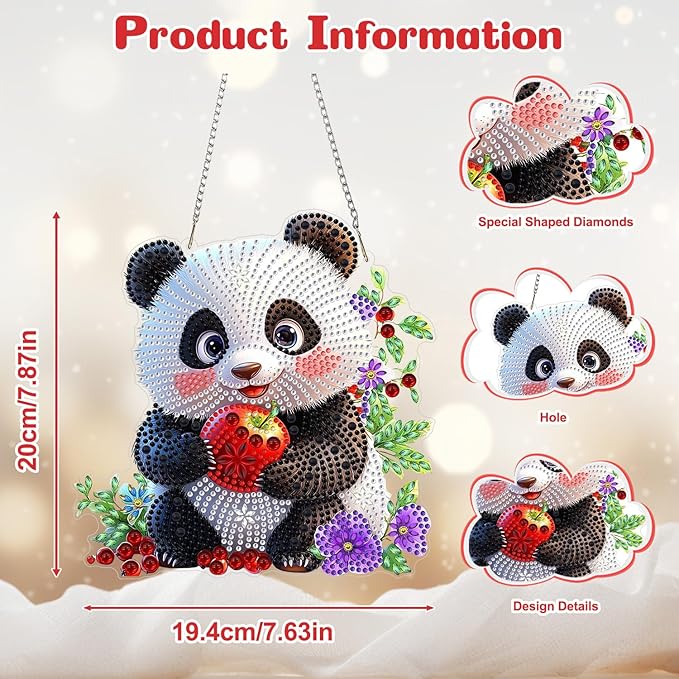 AIRDEA Panda Hanging Diamond Painting Kits,Special Shaped Diamond Art Kits for Beginner Cartoon Animals,Gem Art Pendant Decor 7.87x7.63in