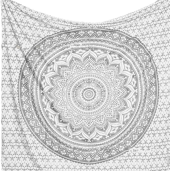 popular handicrafts tapestry wall hanging ombre hippie mandala bohemian hippy intricate indian tapestries bedspread 54 x 60 inches (140cm x 152cm) silver