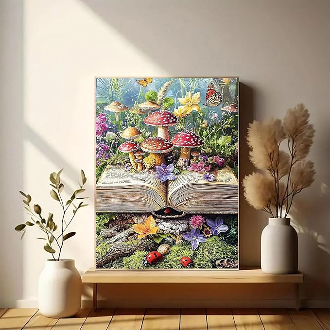 Gemozaic Diamond Painting Kits for Adults, Mushroom Adults Diamond Art Kits, Book Gem Painting Kit for Adult for Gift Home Wall Decor, 12x16 Inch
