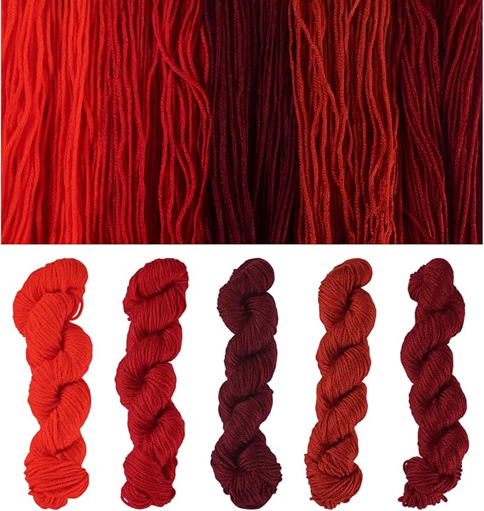 Cheriswelry 5 Skeins Red Theme Acrylic Fiber Yarn for Knitting 2mm Soft Craft Sewing Cord Threads for Weaving Multicolor Skeins Yarn kit for Crochet Beginners Adults