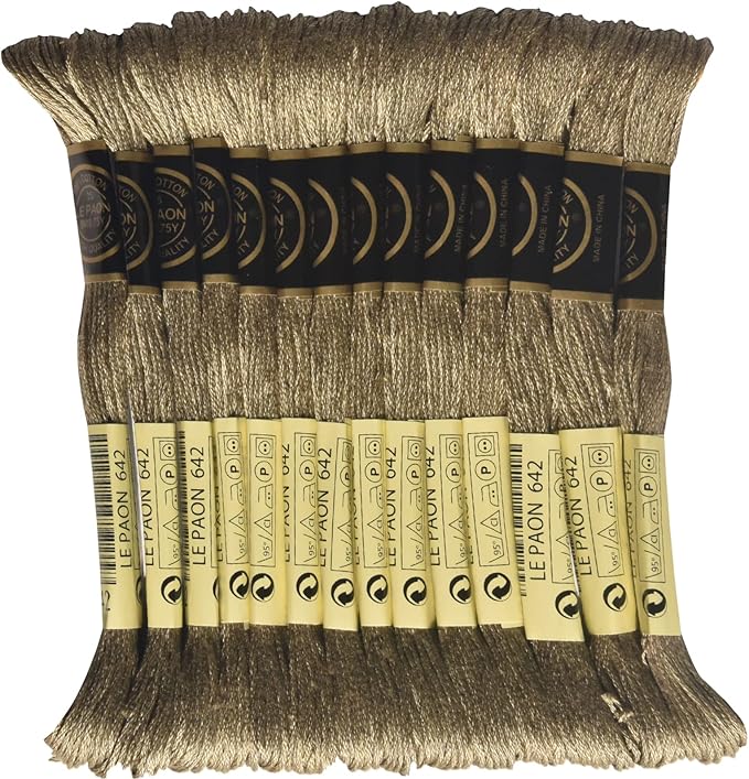 LE PAON Embroidery Floss, 14-Pack Six Strands 100% Long Staple Cotton Embroidery Thread, 8.7-Yard，Color Number：642,Dark Beige Gray