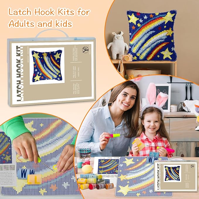 YP Latch Hook Kit DIY Crochet Carpet Pillowcase for Adults Beginners,Starry Sky Patterns Pre-Printed Canvas Yarn Rug Hooking Kits Creative Craft Home Decor,17"X17"