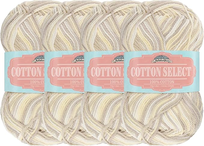 JubileeYarn Cotton Select Yarn - 50g/Skein Sport Weight - Milkshake - 4 Skeins