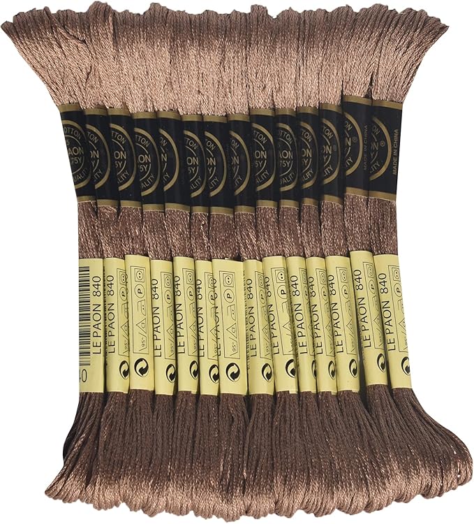 LE PAON Embroidery Floss, 14-Pack Six Strands 100% Long Staple Cotton Embroidery Thread, 8.7-Yard，Color Number：840, Medium Beige Brown