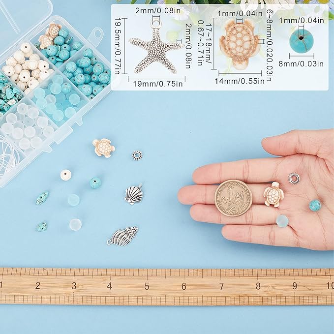 SUNNYCLUE 1 Box 277Pcs DIY Turtle Beads Beading Bracelets Making Kit Tortoise Charms Summer Hawaii Ocean Starfish Seahorse Charm Sea Shell Charms for Jewelry Making Kits Adult Women Handmade Craft
