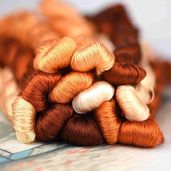 Natural 100% Silk Thread, Handmade Embroidery Thread Silk Floss 12 Colors 110m Each (76)