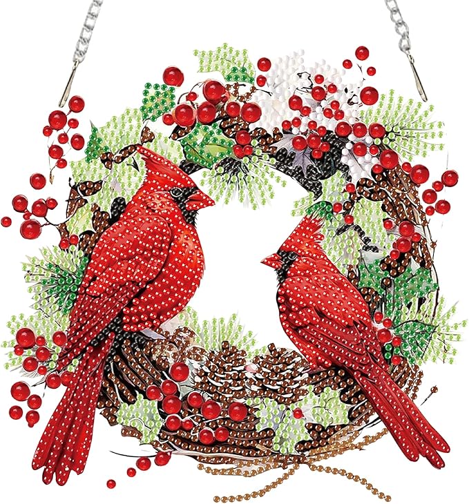 Auremi Cardinal Diamond Art Hanging Kit for Adult, Special Shaped Rhinestone, DIY Acrylic 5D Christmas Diamond Painting Window Pendants Signs, Home Garden Wall Hanging Ornament