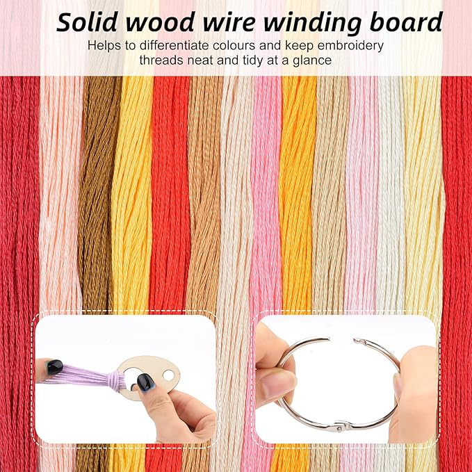 101pcs Wooden Thread Drops,1.97x1.38 Inch Teardrop Embroidery Floss Organizer with Floss Ring Cross Stitch Bobbins for DIY Sewing Storage,Craft Supplies(Style A)