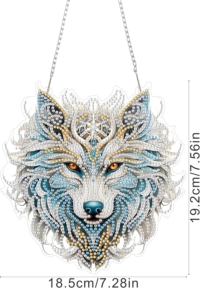 RYMILIE Diamond Art Hanging Kits for Adults,Wolf Special Shaped Diamond Painting,Double Sided 5D DIY Acrylic Diamond Art Painting Window Pendants Home Garden Wall Hanging Kits Wolf Ornament.