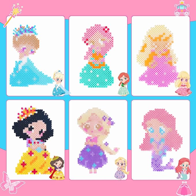 meland princess fuse beads craft kit for girls, 5mm beads set with pegboards & accessories, creative diy art toy for kids ages 5-12, perfect birthday or christmas gift for little princesses
