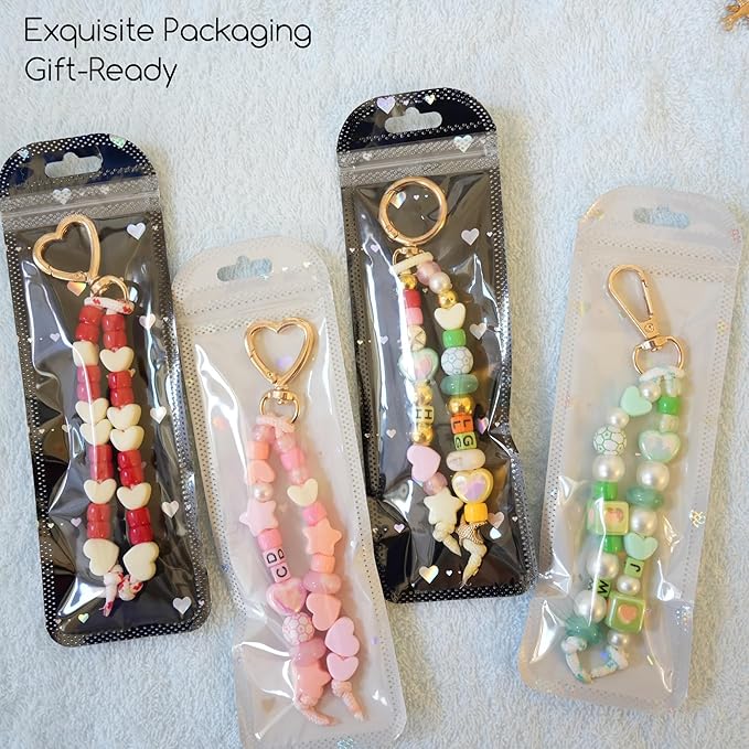 ovokuku 553Pcs DIY Beaded Keychain Making Kit, Bag Charms Craft Supplies, Great for Gifts