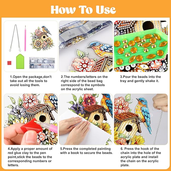 AIRDEA Birds Hanging Diamond Painting Kits,Special Shaped Diamond Art Kits for Beginner Sunflowers and Birds,Gem Art Pendant Decor 7.87x7.59in