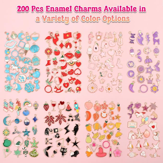 200Pcs Charms for Jewelry Making, Assorted Wholesale Mixed Bulk Metal Earring Bangle Charms for DIY Necklace Bracelet Jewelry Making and Crafting (Enamel Color)