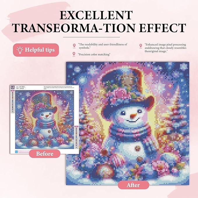 Yezavesu Christmas Diamond Art Kits for Adults, Snowman Diamond Painting Kit for Beginners, 5D DIY Round Full Drill Painting with Gem Art Craft Kits for Home Wall Decor 14x14 Inch