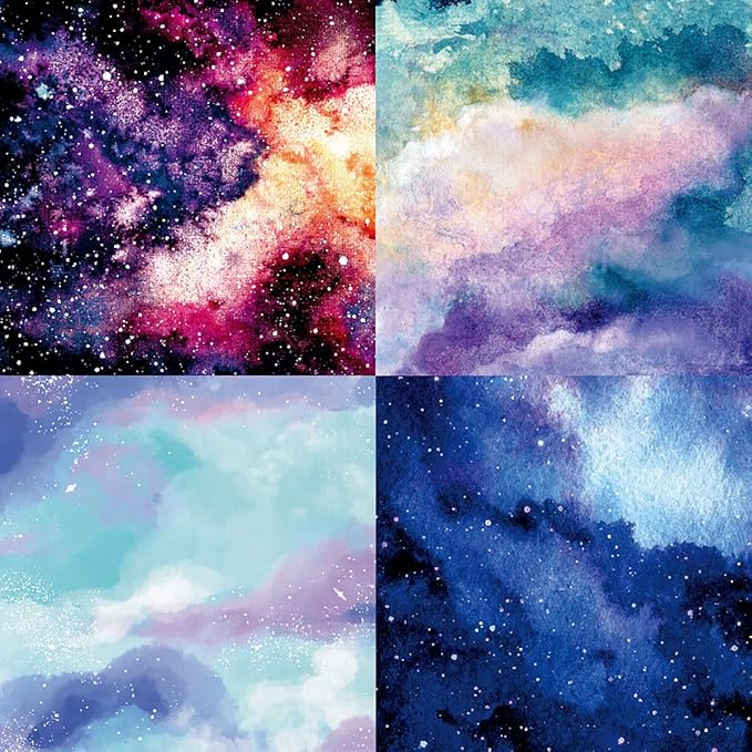 YASMEN Scrapbook Paper Pad, 24 Sheets Celestial Themed Mixture Colored Paper, 6"×6” Space Galaxy Cardstock Pads for Card Making,Designer Junk Journal, Planners, Background Borders Greeting Cards