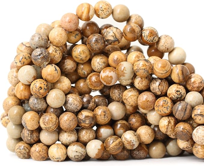cheavian 45pcs 8mm natural picture jasper stone round loose beads for jewelry making diy findings 1 strand 15"
