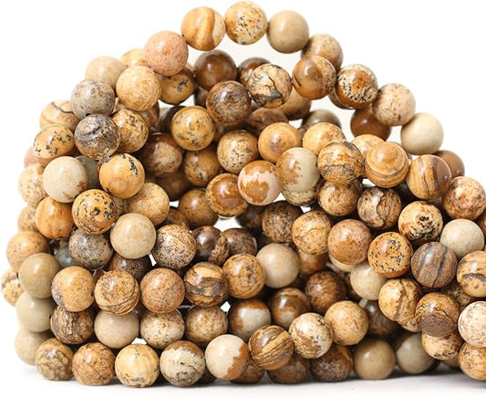 cheavian 45pcs 8mm natural picture jasper stone round loose beads for jewelry making diy findings 1 strand 15"