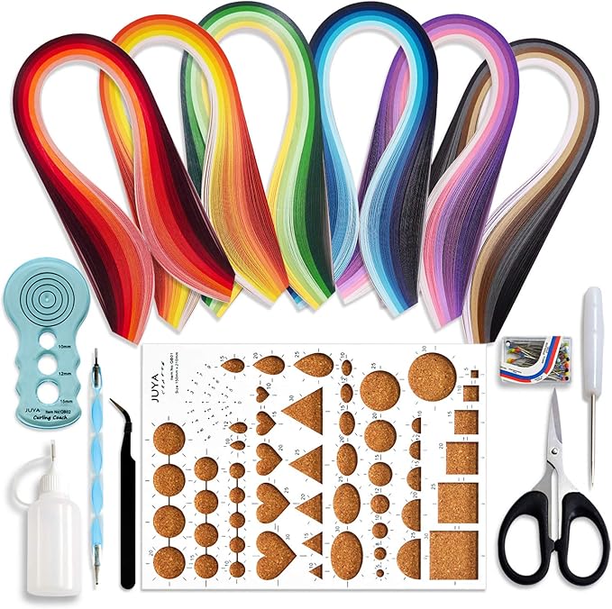 JUYA Paper Quilling Kits with 30 Colors 600 Strips and 8 Tools (Paper Width:3mm, Blue Tools)