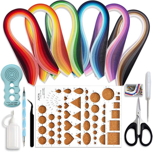 JUYA Paper Quilling Kits with 30 Colors 600 Strips and 8 Tools (Paper Width:3mm, Blue Tools)