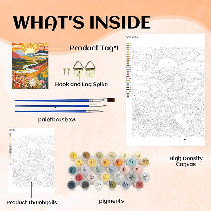 NPCSWXQ Paint By Numbers Kit for Adults Beginners, Sunrise Mountains and Rivers Landscape Painting Crafts Number Art Paint Kits for Home Wall Bedroom Study or Office Decor Gift 16x20Inch