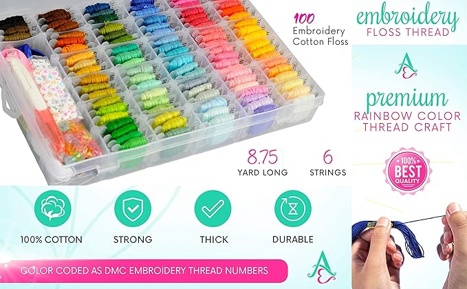 Athena's Elements - Embroidery Floss - 276 Pcs Cross Stitch Thread and Accessories - Perfect for Bracelet Making & DIY Embroidery Projects | Bonus Accessories Included