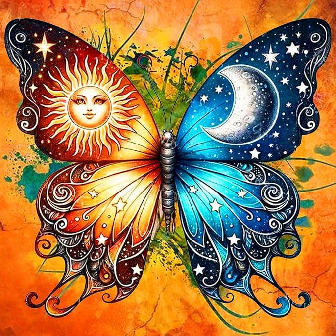 Meothan Diamond Painting Kits for Adults Beginners - Butterfly Sun Moon Diamond Art Kits for Adults, Full Drill DIY 5D Diamond Gem Art Dots Painting Crafts Kits for Home Wall Decor 12x12in