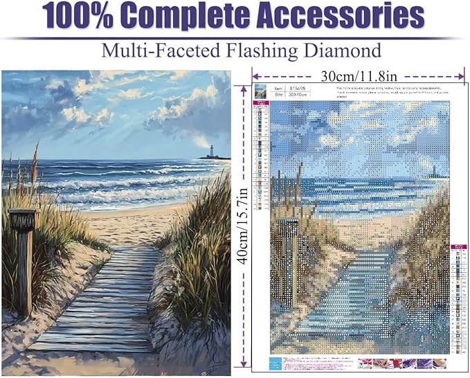 STGLCR 5D Beach Scenic Diamond Painting, Road Diamond Painting Kit for Adults, Diamond Art Kits for Begginners DIY Full Drill Crystal Rhinestone Arts and Crafts 16x12inch