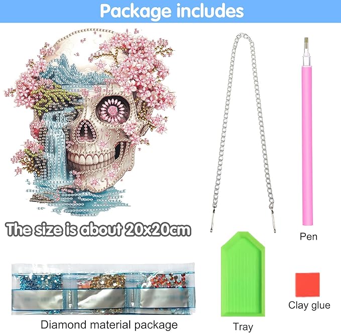 Reofrey Hanging Diamond Art Kits for Adults - 8x8 Inch Skeleton Landscape Acrylic Board Double Sided Pattern Diamond Art Suncatcher Pendant, Crystal Art for Home Wall Window Decoration Handmade Gift