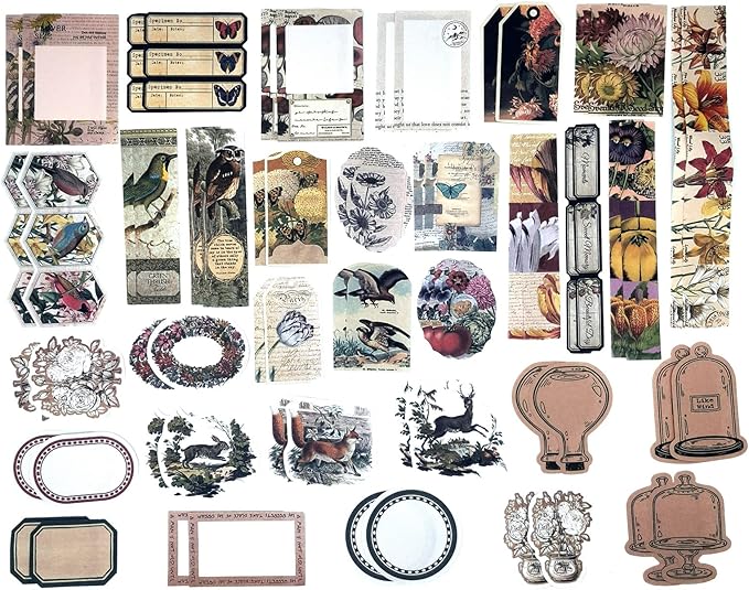 Esweny 200 Pieces Vintage Ephemera Scrapbooking Supplies Pack for Journaling, Decoupage Paper Scrapbook Stickers Kit for Junk Journal Planners Collage Craft Notebooks Album (Forests)