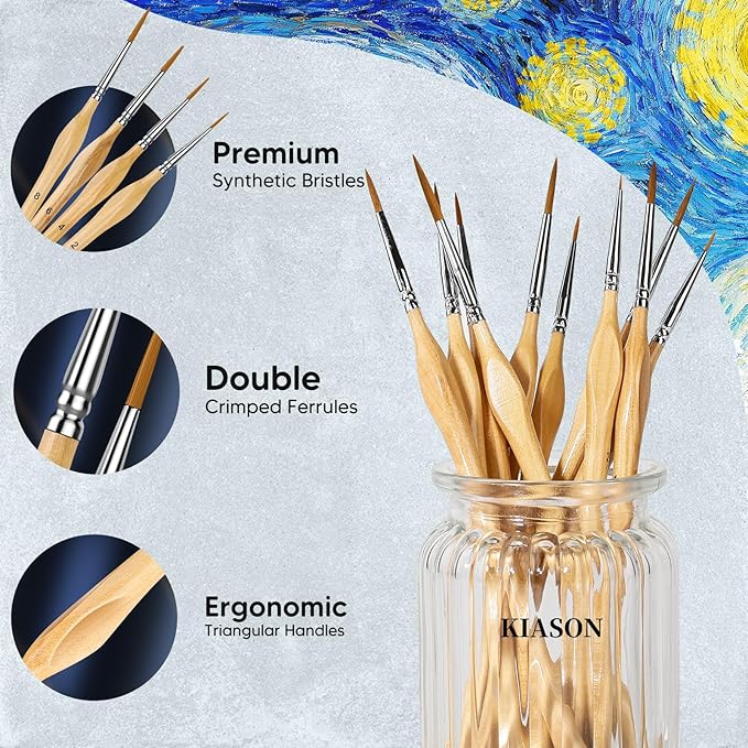 5PC Miniature Paint Brush for Fine Detailing, Detail Paint Brushes, Small Painting Brushes for Art, Crafts, Acrylic, Watercolor, Model, Face, Paint by Number, Figurine(Wood)