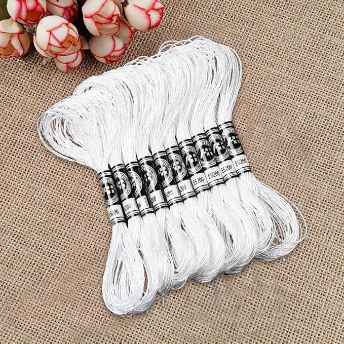 10 Skeins White Polyester Embroidery Floss Metallic Glitter Cross Stitch Thread Gold Silver Shimmer Crewel Polyester Floss Bulk for Hand Sewing Making Birthday Cards Friendship Bracelets