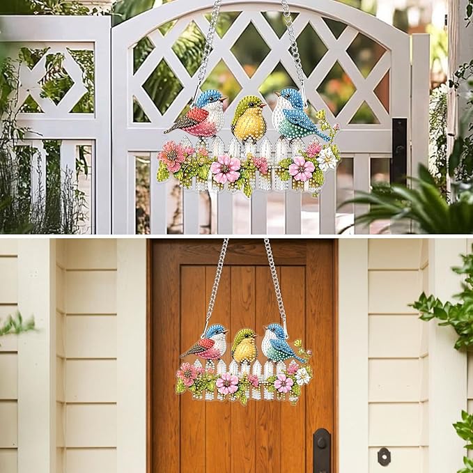 MXJSUA Special Shaped Hanging Diamond Painting Art Kits for Adults, Three Cute Birds 3D Crystal Rhinestone Acrylic Gem Art Pendant Ornaments Kit for Home Decoration and Gift