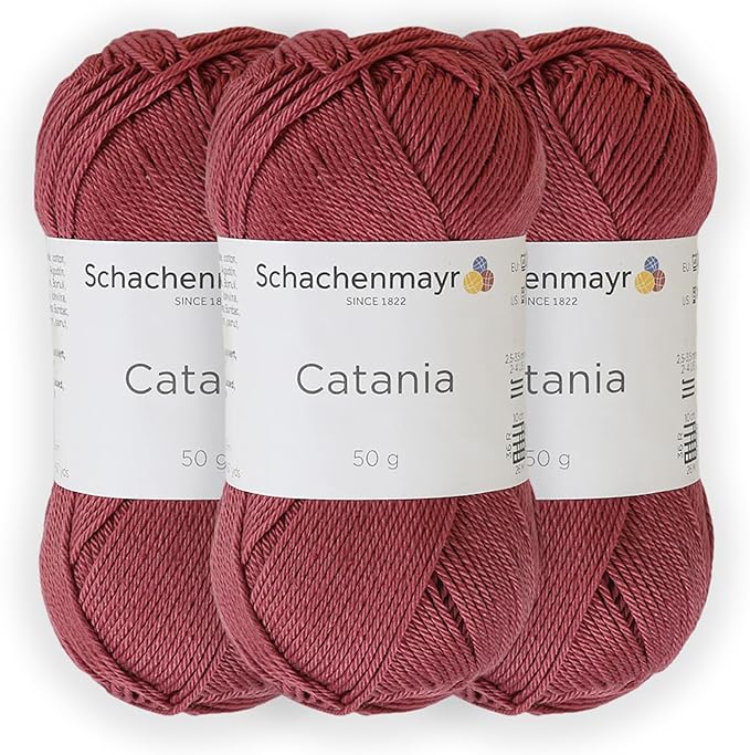 3 Skein/Pack Schachenmayr (SMC) Catania Originals Yarn, Each Ball 1.76 Oz (50gr) / 136 Yards (125 m), 100% Mercerized Cotton for Knitting and Crochet Yarn, Sport Weight, 396 - Marsala Red