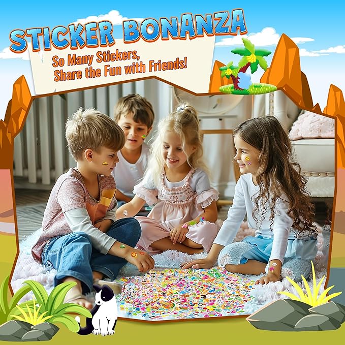 3200+ stickers for kids, 3d puffy sticker, 64 different sheets, cute animals stickers for boys girls teachers, classroom reward, craft scrapbooking, party gift