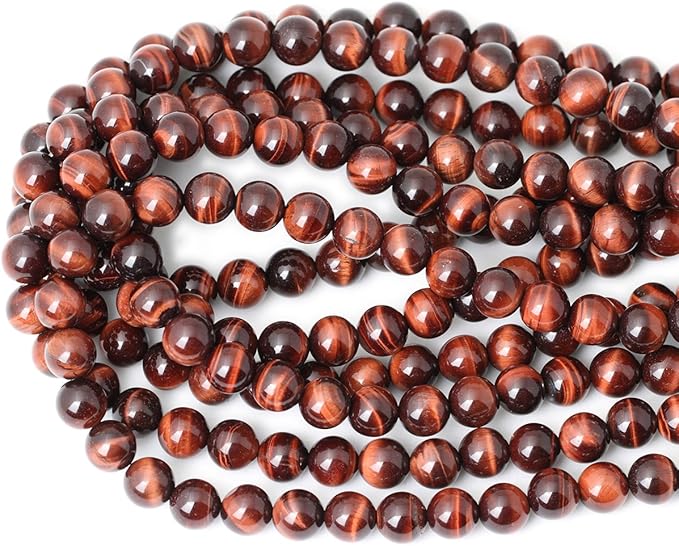 cheavian 35pcs 10mm natural red tiger eye gemstone round loose beads for jewelry making diy findings 1 strand 15"