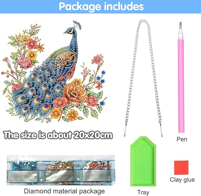 Reofrey Hanging Diamond Art Kits for Adults– 8x8Inch Peacocks Hanging Ornament Acrylic Board Double Sided Pattern Crystal Diamond Art Suncatcher Pendant, for Home Wall Window Decoration Handmade Gift