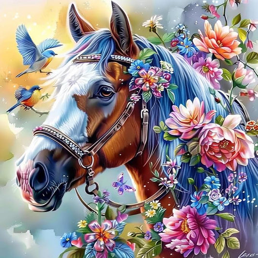 SENQAO 5D Diamond Painting Kits for Adults, Horse Diamond Art Kits for Adults Beginners - DIY Full Drill Round Diamond Dot Gem Art, Craft Gift Suitable for Home Wall Decoration 12×12 inch