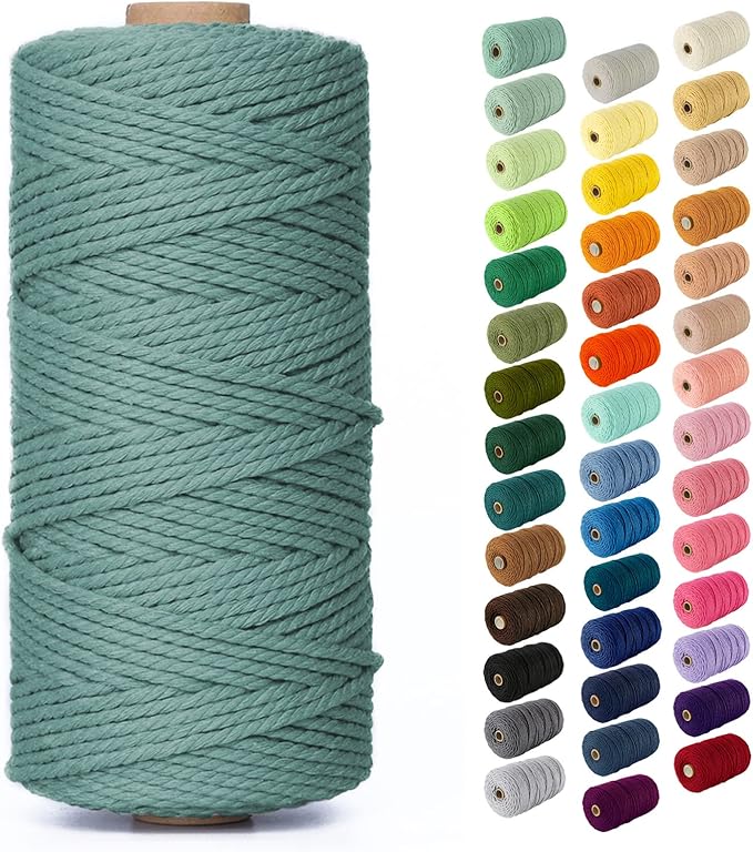 Nook Theory Macrame Cord - 3mm 109 Yards Cotton Rope, 4mm 5mm Yarn, String for Crafts, Perfect for Macrame Wall Hanging and Boho Decorations (Eucalyptus)