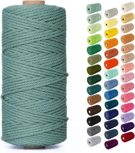 Nook Theory Macrame Cord - 3mm 109 Yards Cotton Rope, 4mm 5mm Yarn, String for Crafts, Perfect for Macrame Wall Hanging and Boho Decorations (Eucalyptus)
