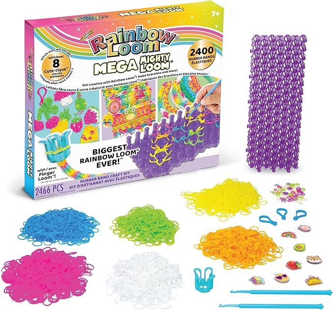 Rainbow Loom: Mega Mighty Loom - Rubber Band Jewelry Craft Kit, Large Loom Set for Intricate Bracelet Designs w/Cute-tique Charms-Hooks-Clips, Kid 6+