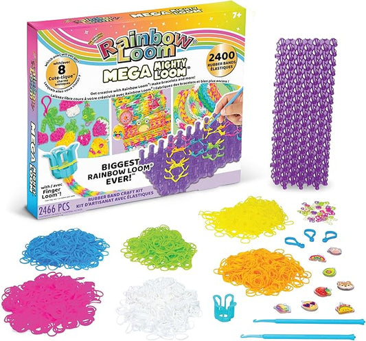 Rainbow Loom: Mega Mighty Loom - Rubber Band Jewelry Craft Kit, Large Loom Set for Intricate Bracelet Designs w/Cute-tique Charms-Hooks-Clips, Kid 6+