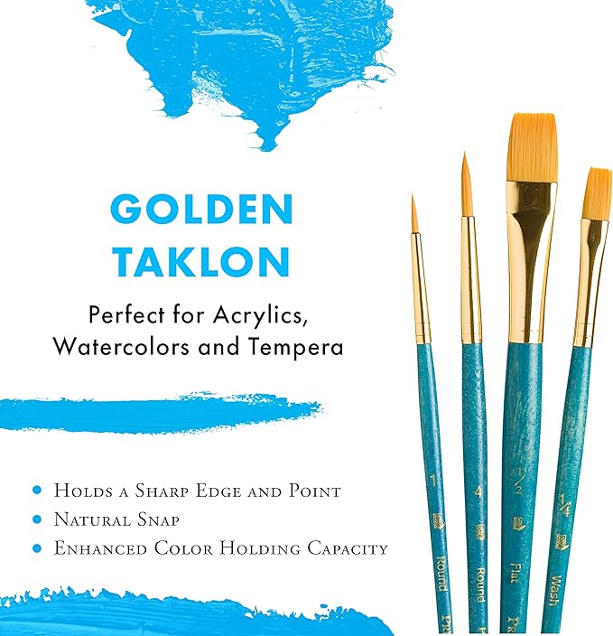Princeton RealValue Brush Set, Gold Taklon, Blue Handle, 4 Piece, 1 Count