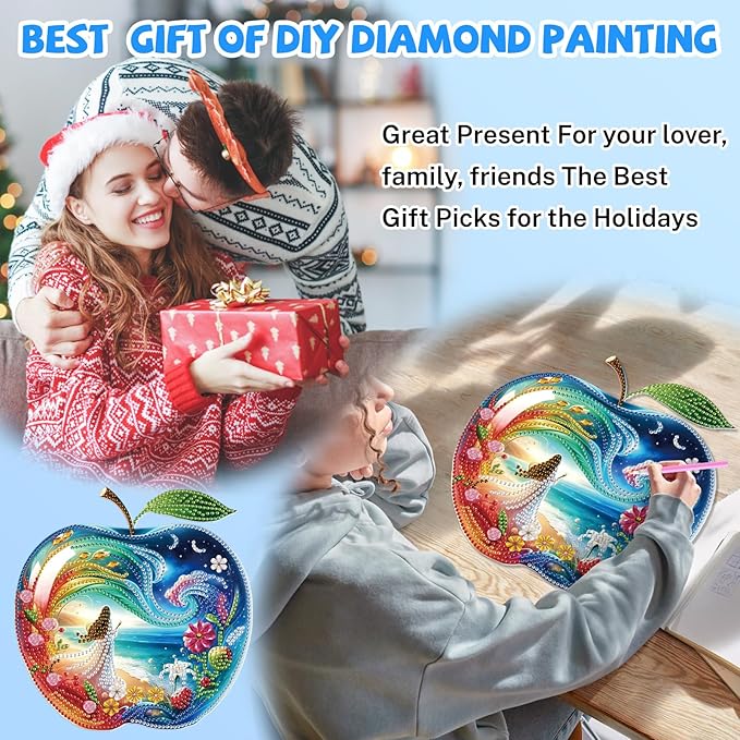 Bowetile Dreamy Apple Diamond Art Hanging Kits for Adults, Diamond Art Suncatchers Beach, 5D Special Shape Diamond Painting Fariy Pendant Window Ornament Gifts for Home Decor
