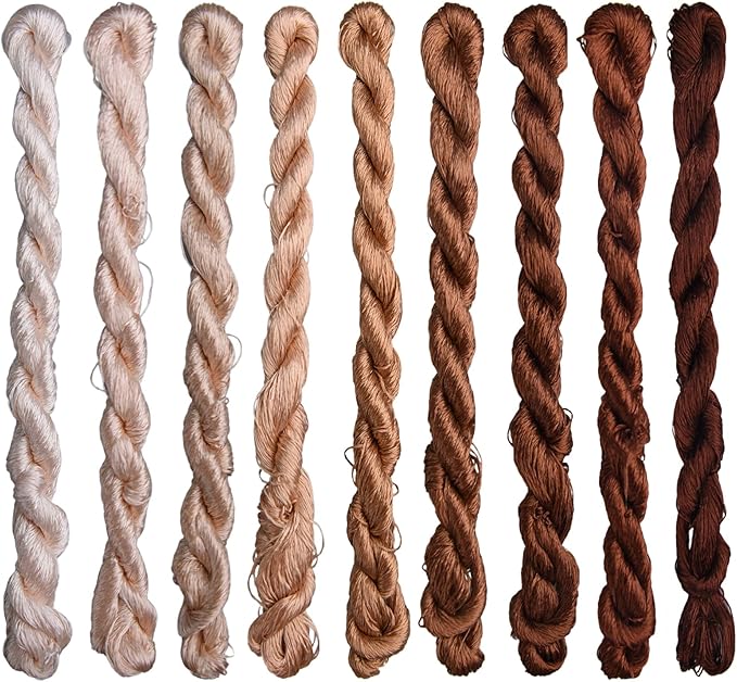 Natural 100% Silk Thread, Handmade Embroidery Thread Silk Floss 9 Colors 110m Each (60)