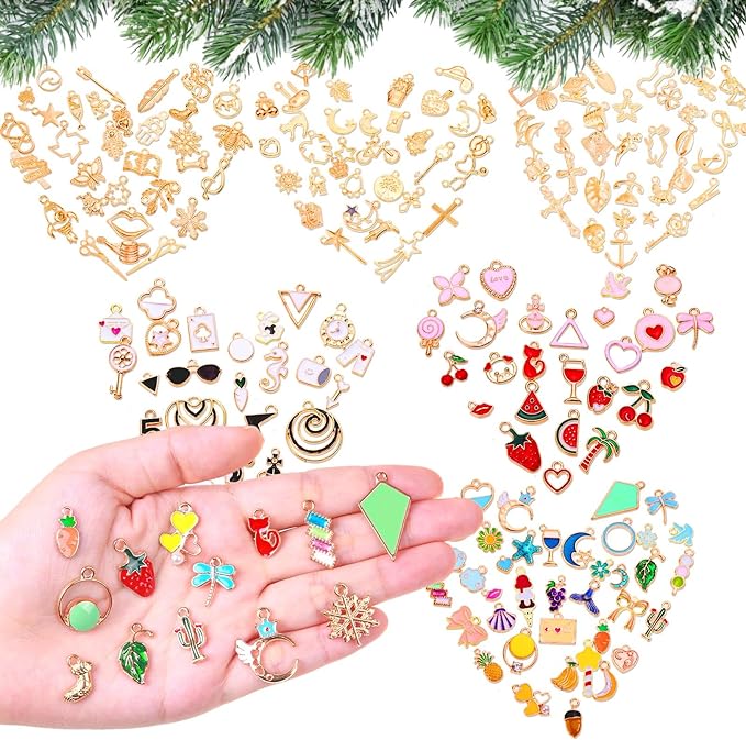 200Pcs Charms for Jewelry Making, Assorted Wholesale Mixed Bulk Metal Earring Bangle Charms for DIY Necklace Bracelet Jewelry Making and Crafting (Assorted Color)