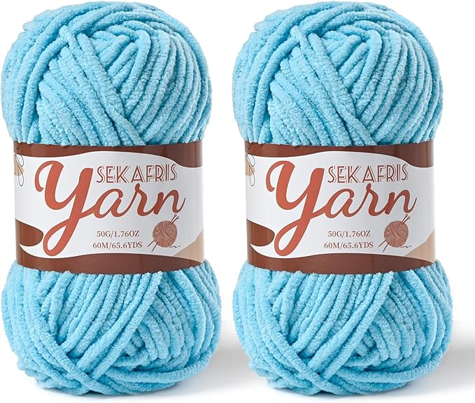 2 Pack Fluffy Velvet Yarn for Crocheting，Baby Blanket Yarn for Crocheting Soft，100g(131yds) Amigurumi Yarns，Plush Chenille Crochet Yarns，Puzzle Yarn for Crochet Weaving Craft(2 Azure)