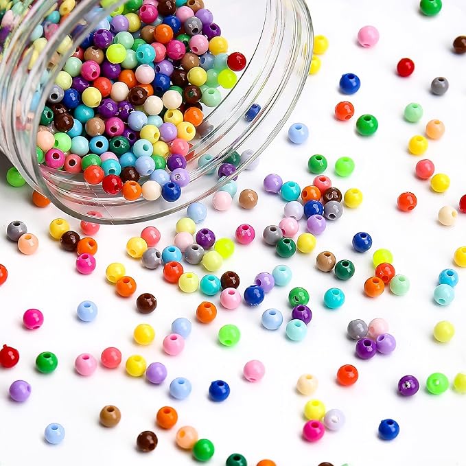 bonny boxx 2000pcs 4mm smooth mix colors acrylic round beads, plastic resin bubblegum balls chunky gumball beads for necklace and bracelet making, crafting supplies