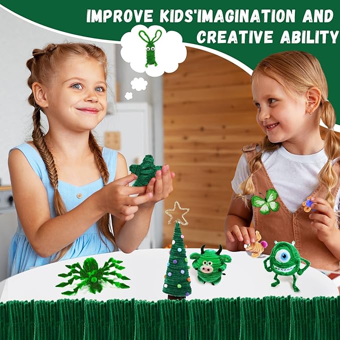Green Pipe Cleaners, 300pcs Christmas Craft Supplies, Pipe Cleaners Craft Bulk, Chenille Stems, DIY Arts & Decorations