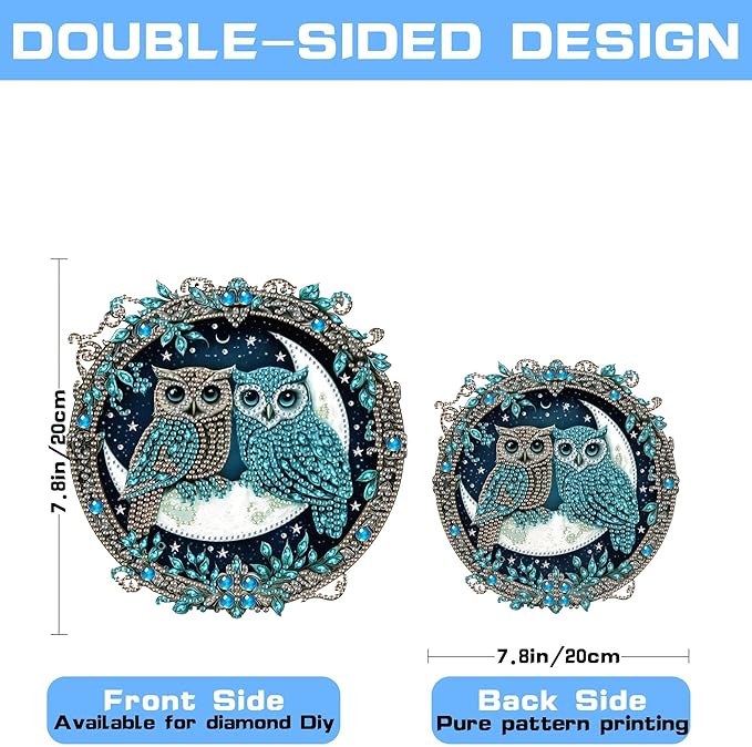 VAIIEYO Owl Diamond Art Hanging Ornament, Animal Bird Diamond Painting Suncatchers Window Hanging Kit with Chain, 7.5x7.5 inch Crystal Pendant Art Craft for Gift Home Wall Front Door Decoration