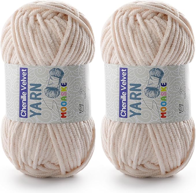 2 Pac Chenille Yarn for Crocheting - Blanket Yarn for Crocheting - Fluffy Yarn for Crochet, Baby Yarn for Crocheting Soft Blankets Weight Per Roll 50g/1.76oz, Length 60m/65yard (Khaki)